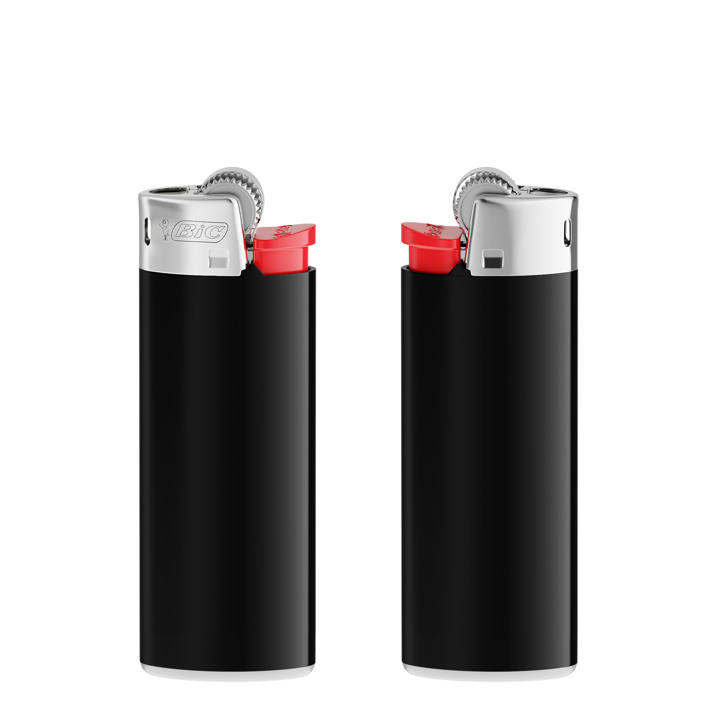 Corps noir / base blanche / poussoir rouge / capot chrome