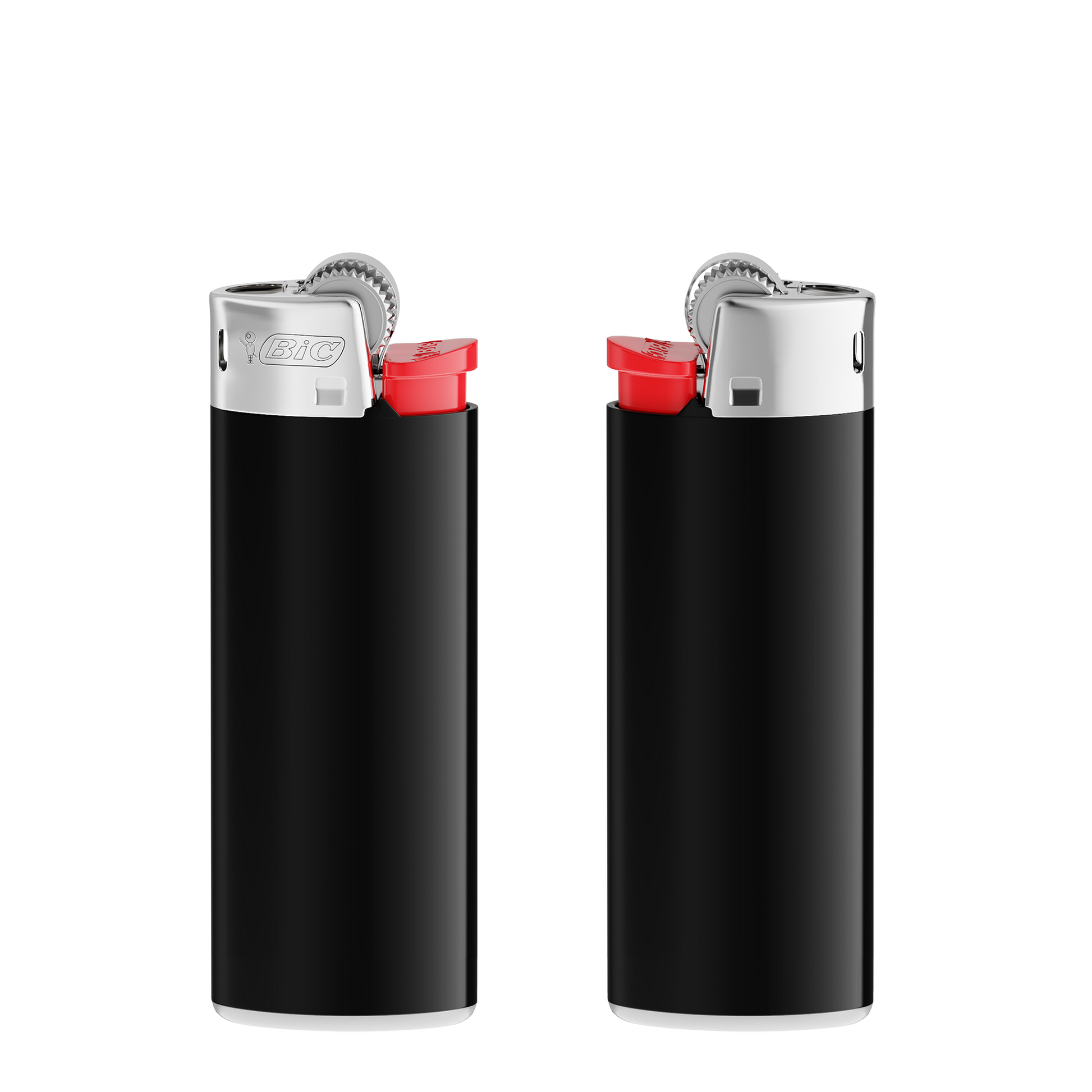 Corps noir / base blanche / poussoir rouge / capot chrome