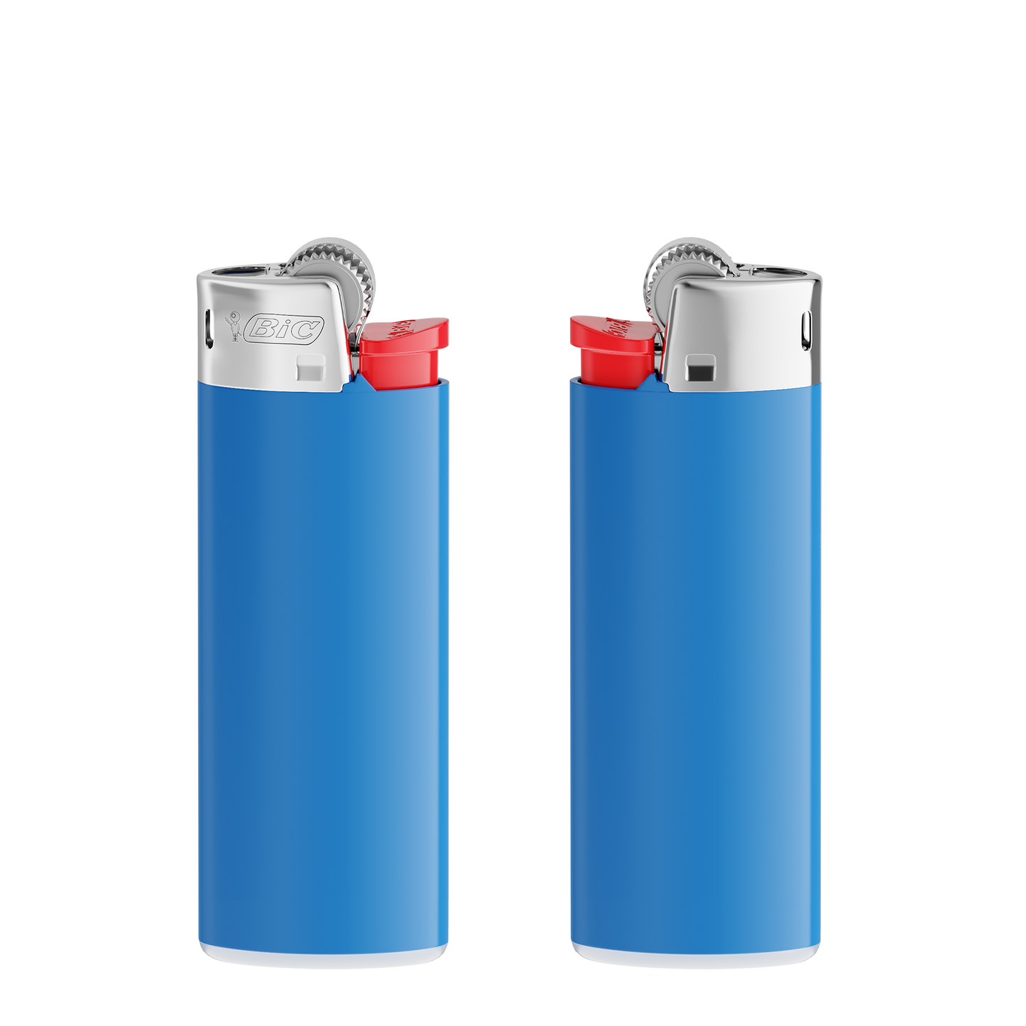 Corps bleu - base blanche - poussoir rouge - capot chrome