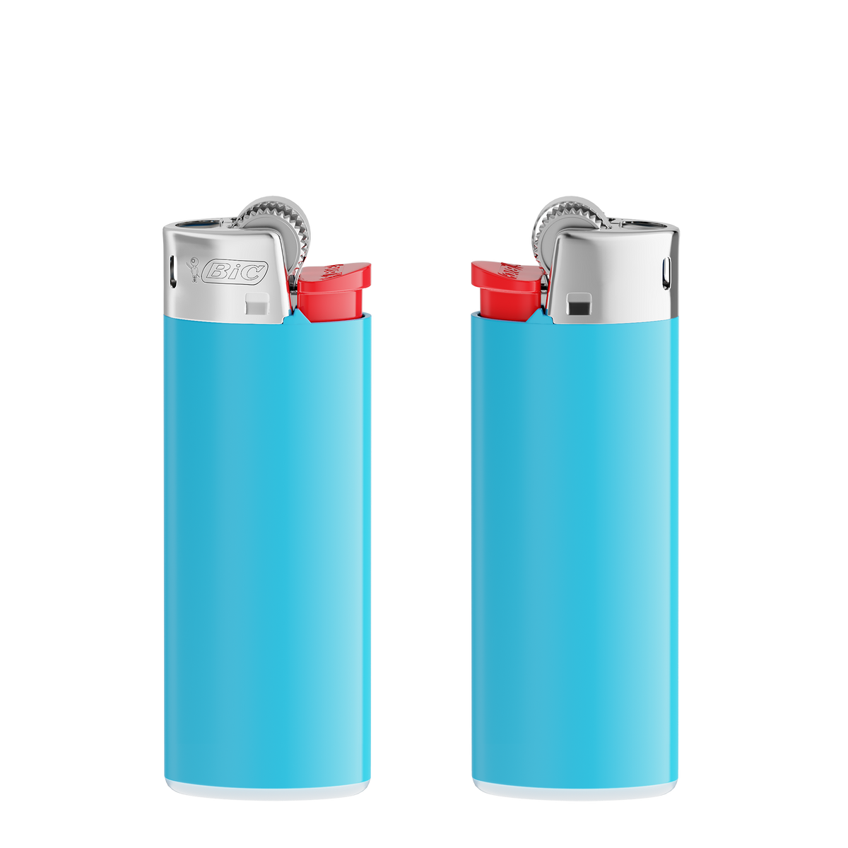 Corps bleu clair - base blanche - poussoir rouge - capot chrome