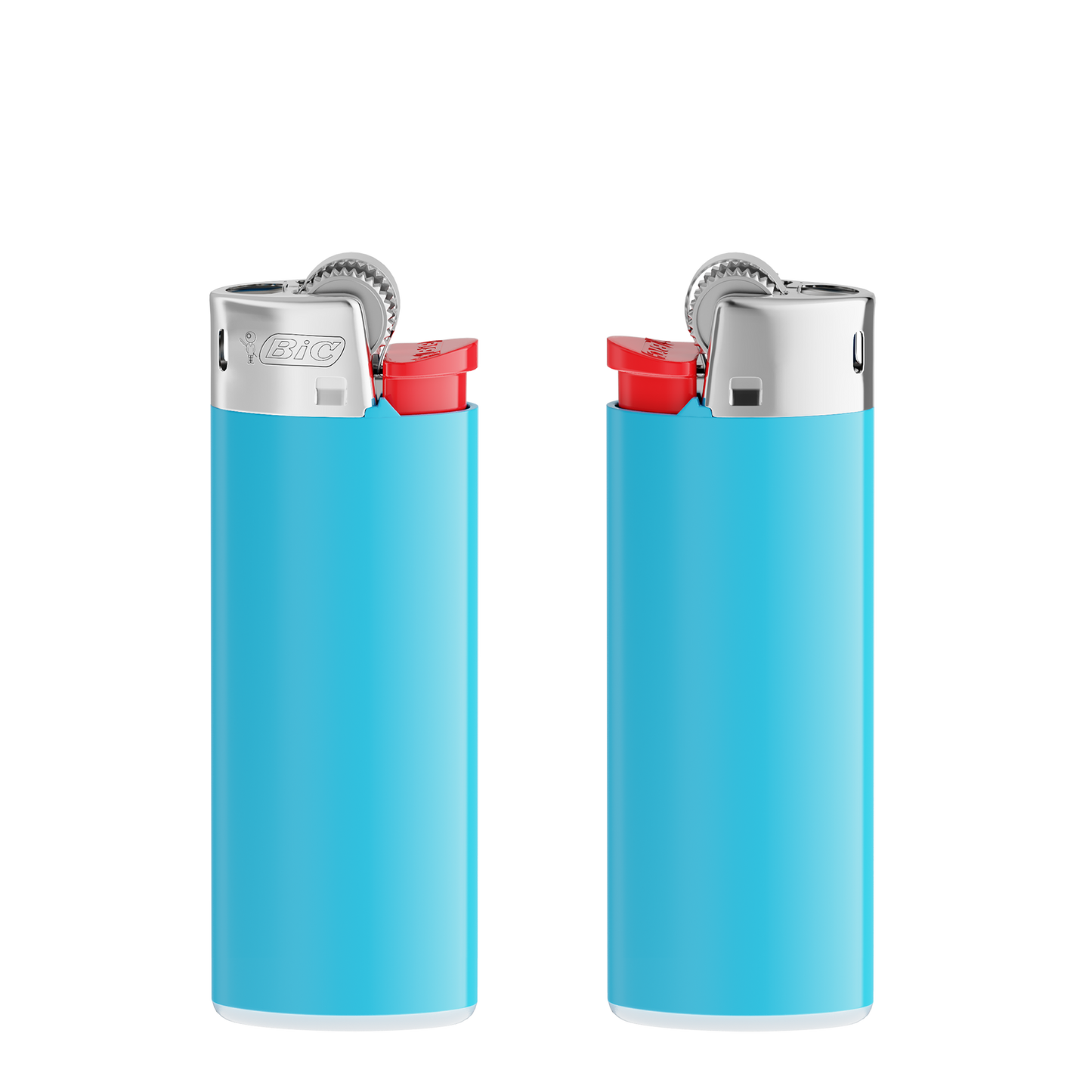 Corps bleu clair - base blanche - poussoir rouge - capot chrome