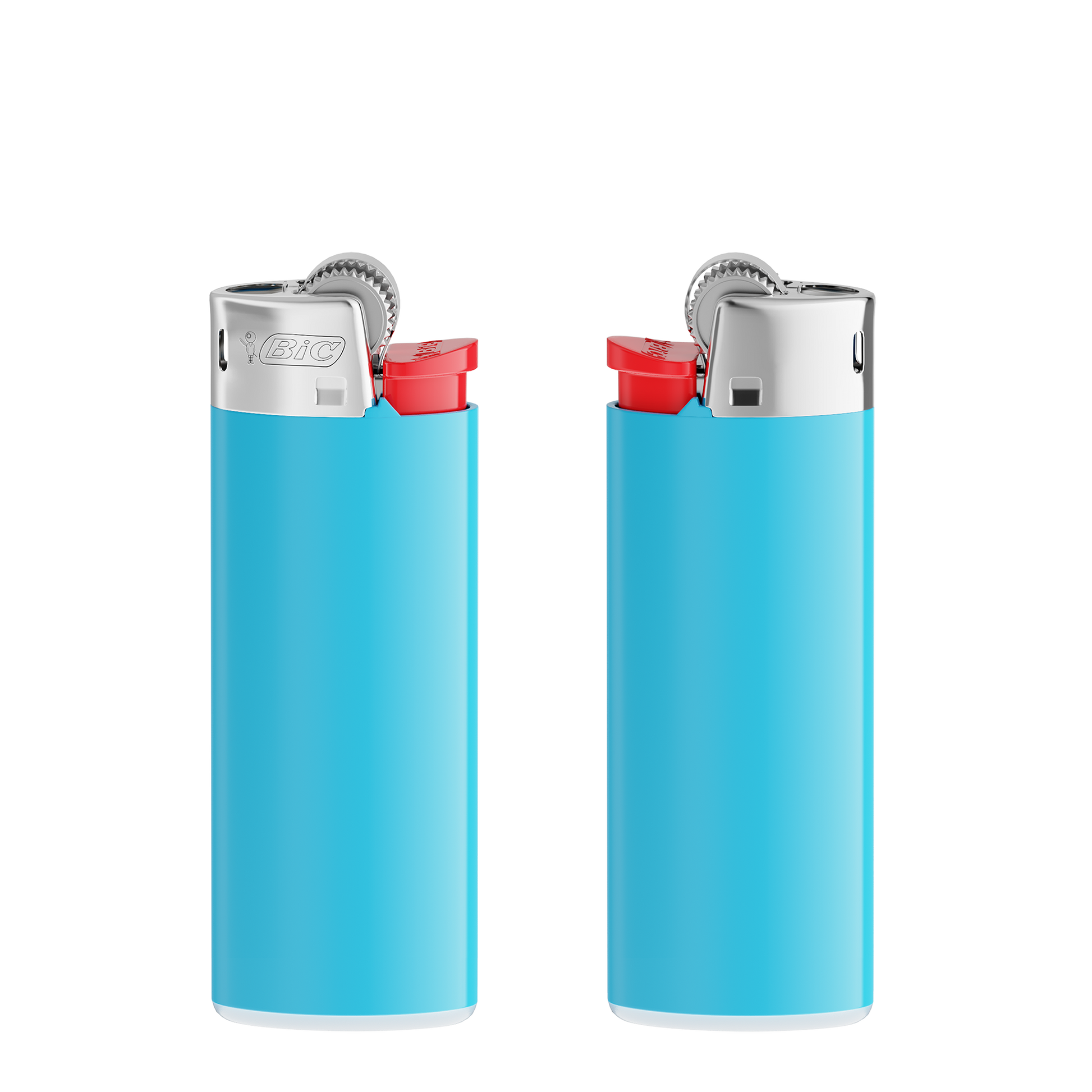 Corps bleu clair - base blanche - poussoir rouge - capot chrome