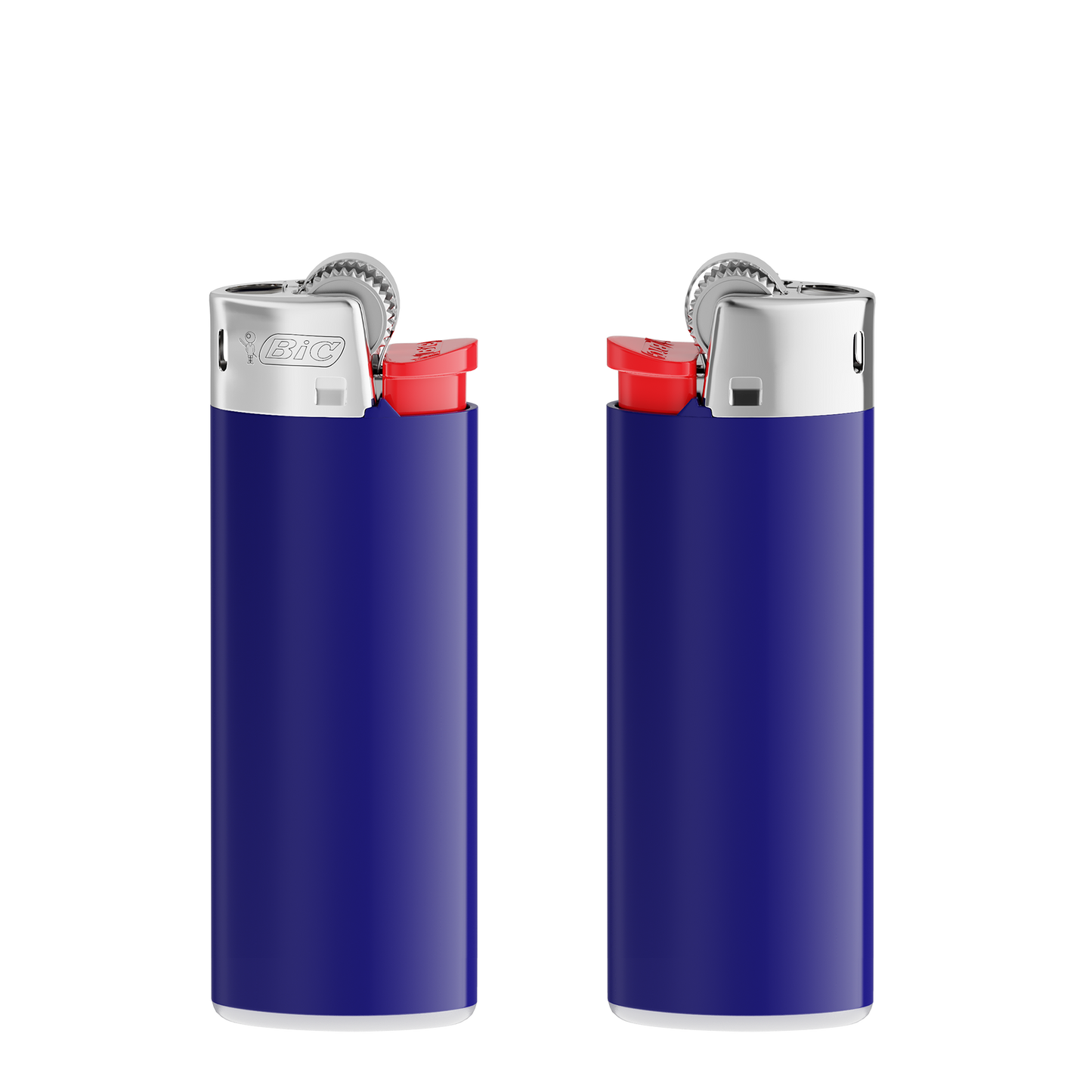 Corps bleu foncé - base blanche - poussoir rouge - capot chrome
