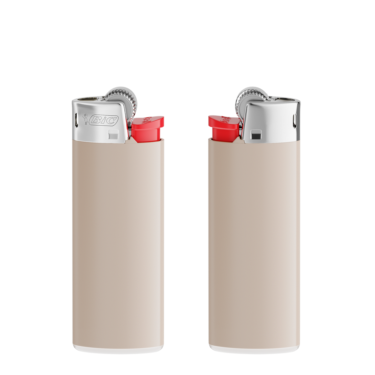 Corps gris chaud - base blanche - poussoir rouge - capot chrome