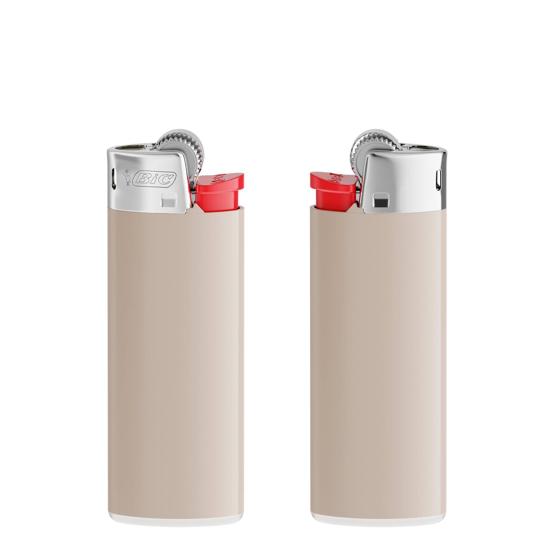 Corps gris chaud - base blanche - poussoir rouge - capot chrome