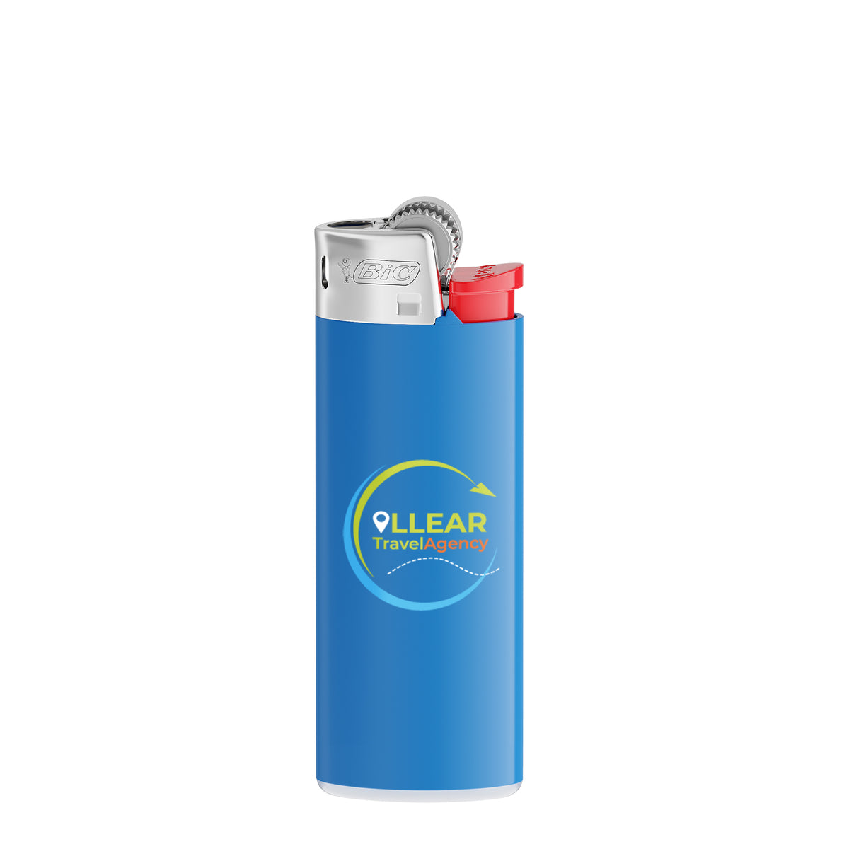 Corps bleu - base blanche - poussoir rouge - capot chrome