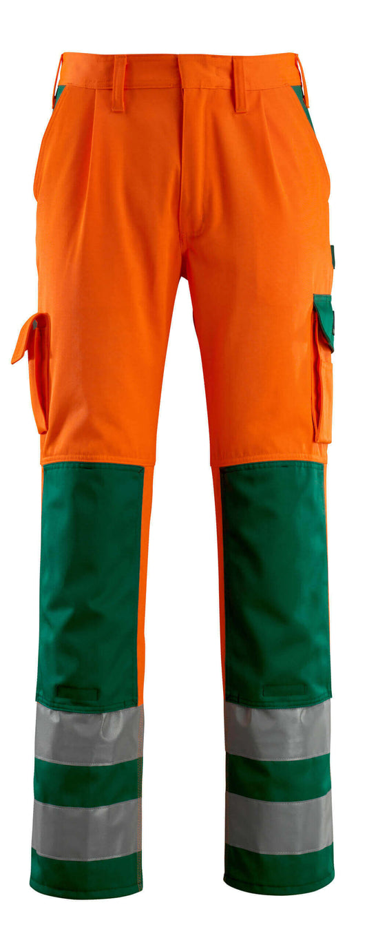 SAFE COMPETE Pantalon avec poches genouillères - Hi-vis Orange/Vert bouteille