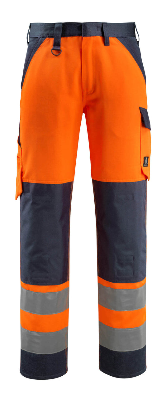 SAFE LIGHT Pantalon avec poches genouillères - Hi-vis Orange/Marine foncé
