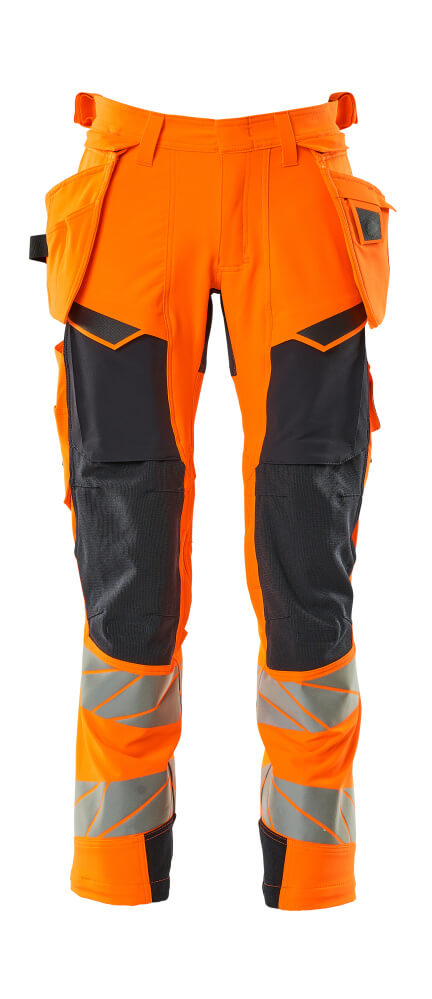 ACCELERATE SAFE Pantalon avec poches flottantes - Hi-vis Orange/Marine foncé