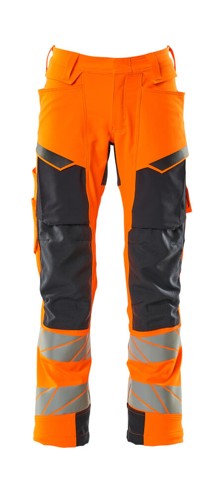ACCELERATE SAFE Pantalon avec poches genouillères - Hi-vis Orange/Marine foncé