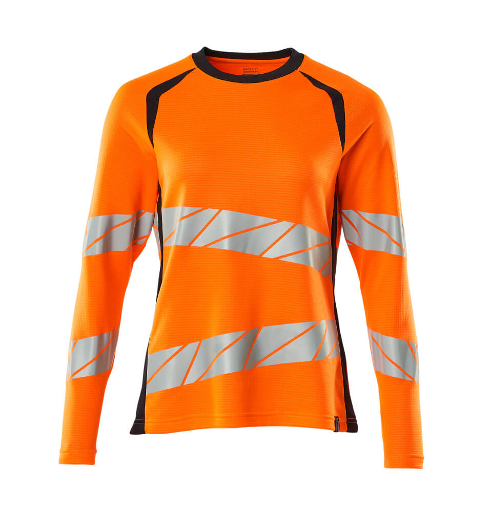 ACCELERATE SAFE T-shirt, manches longues - Hi-vis Orange/Marine foncé