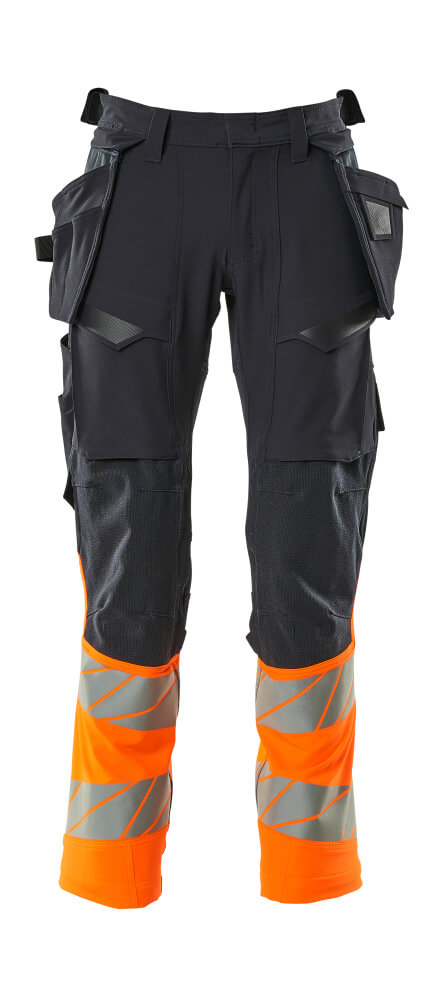 ACCELERATE SAFE Pantalon avec poches flottantes - Marine foncé/Hi-vis orange