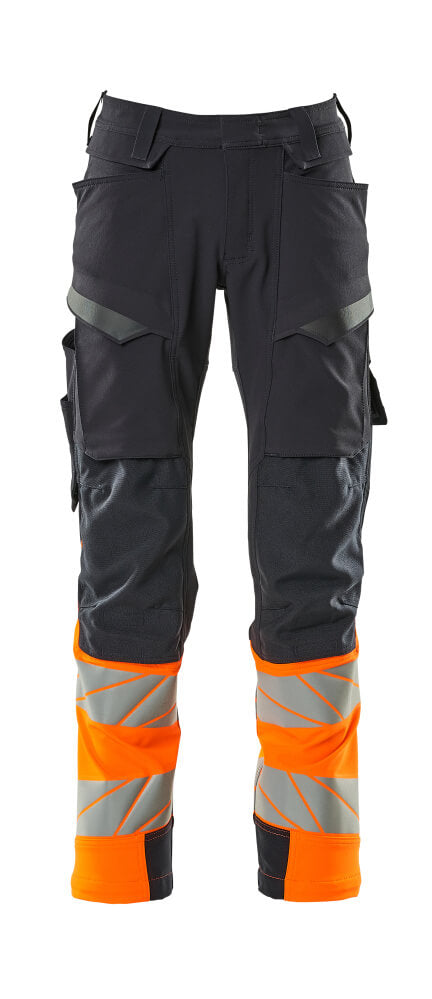 ACCELERATE SAFE Pantalon avec poches genouillères - Marine foncé/Hi-vis orange
