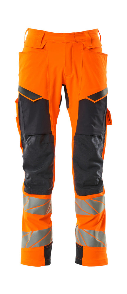 ACCELERATE SAFE Pantalon avec poches genouillères - Hi-vis Orange/Marine foncé