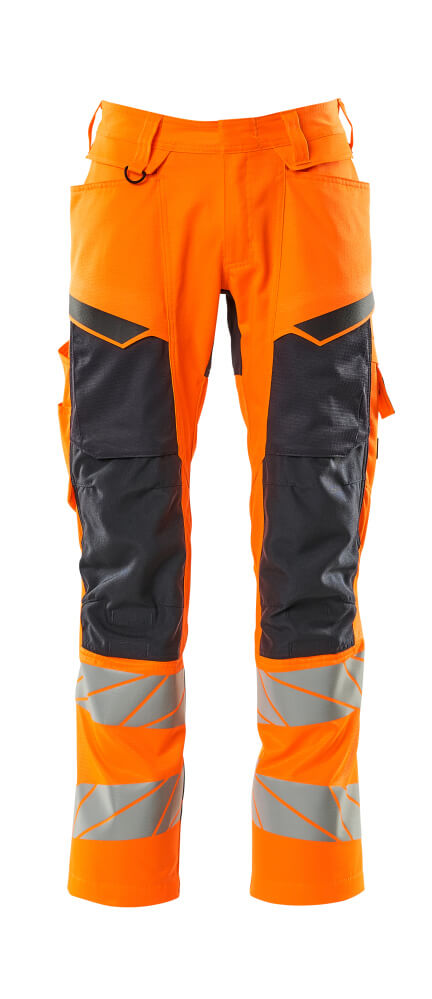 ACCELERATE SAFE Pantalon avec poches genouillères - Hi-vis Orange/Marine foncé