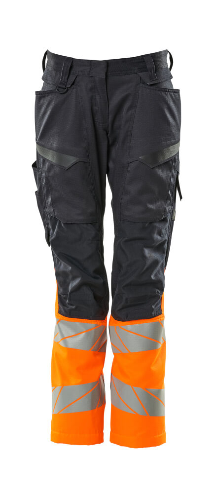 ACCELERATE SAFE Pantalon avec poches genouillères - Marine foncé/Hi-vis orange