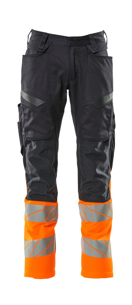 ACCELERATE SAFE Pantalon avec poches genouillères - Marine foncé/Hi-vis orange