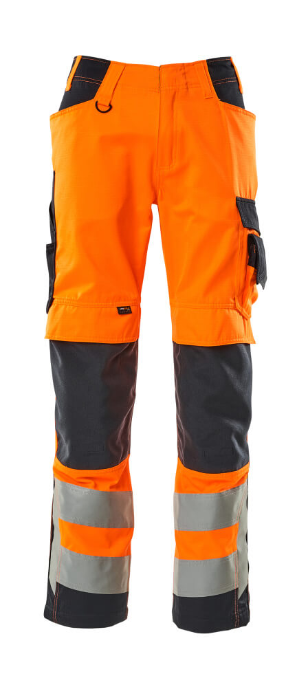 SAFE SUPREME Pantalon avec poches genouillères - Hi-vis Orange/Marine foncé